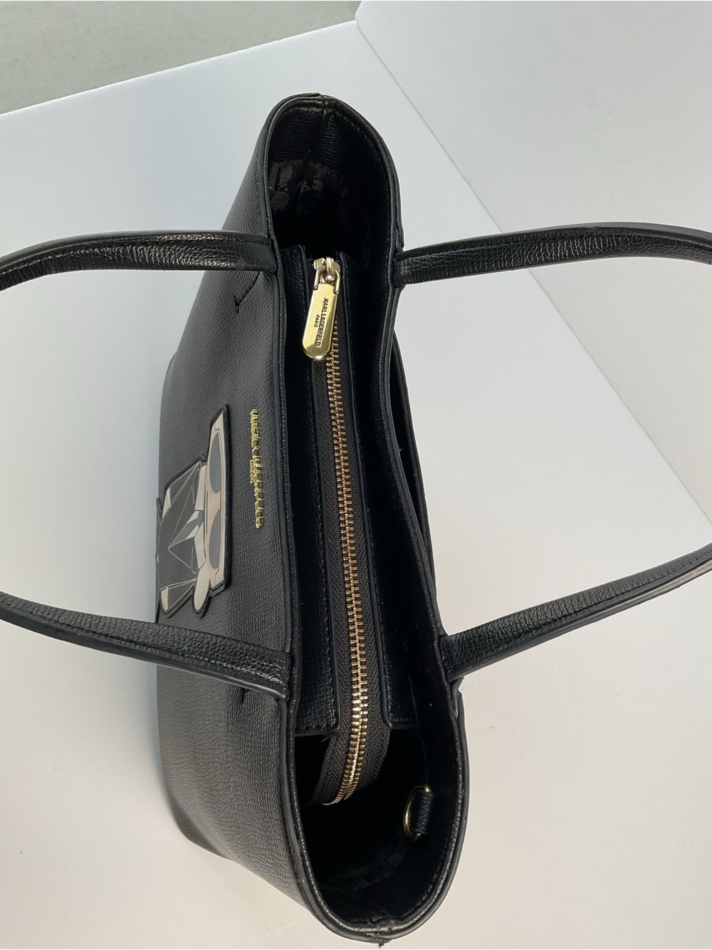 Karl Lagerfeld Paris Black Tote Bag K/Ikonik Logo Pebbled Leather Large - Picture 5 of 12
